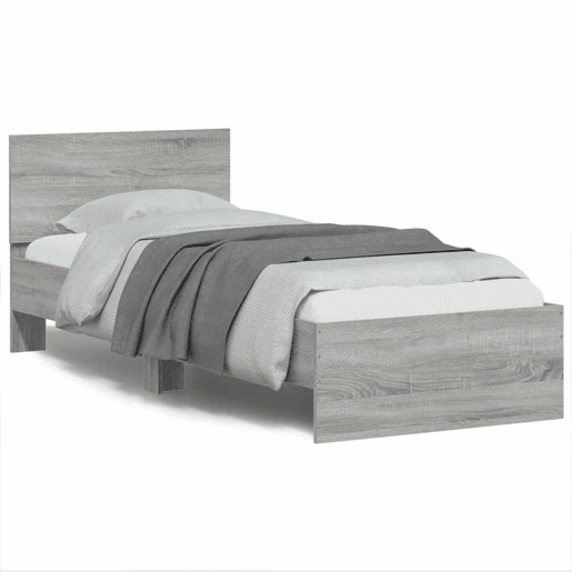 Estrutura de cama de solteiro moderno c cabeceiraluzes LED 90x190 cm cinza sonoma