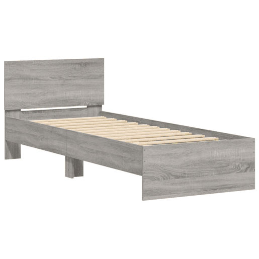 Estrutura de cama de solteiro moderno c cabeceiraluzes LED 90x190 cm cinza sonoma