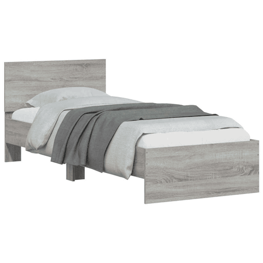 Estrutura de cama de solteiro moderno c cabeceiraluzes LED 90x190 cm cinza sonoma