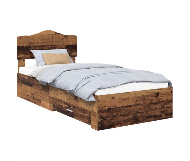 Estructura de cama individual para adultos con cabecera - madera vieja 90 x 190 cm