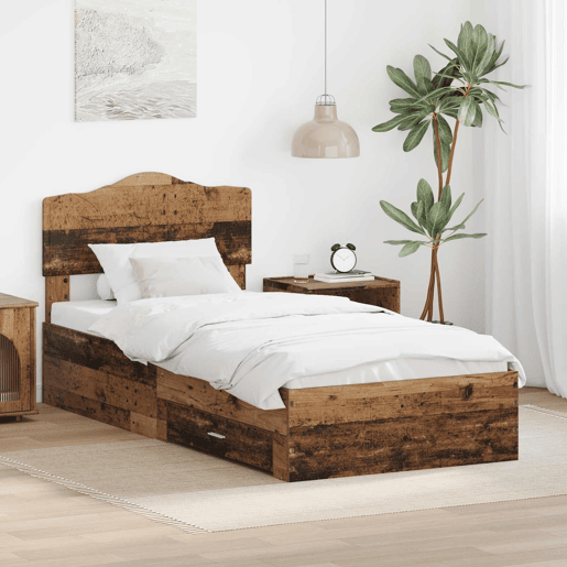 Estrutura de cama de solteiro para adultos Madeira antiga 90 x 190 cm Madeira processada
