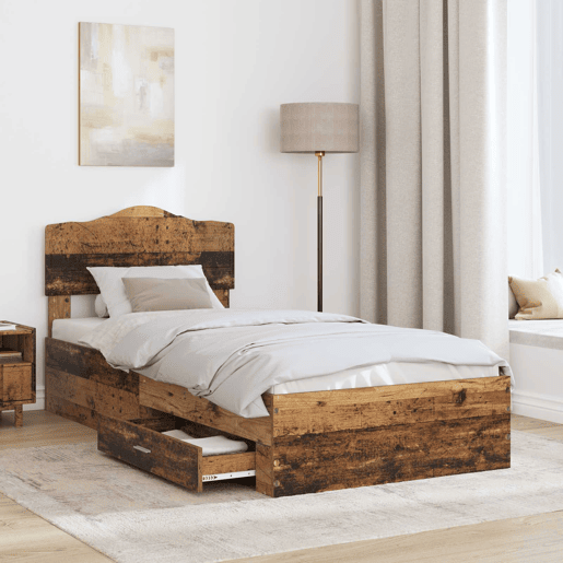 Estrutura de cama de solteiro para adultos Madeira antiga 90 x 190 cm Madeira processada