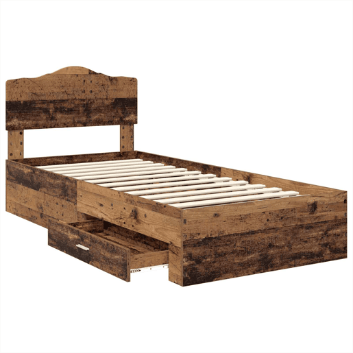 Estrutura de cama de solteiro para adultos Madeira antiga 90 x 190 cm Madeira processada