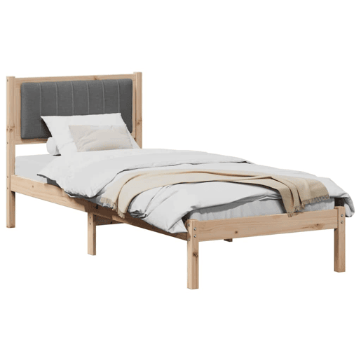 Estrutura de cama de solteiro para adultos com Cabeceira Estofada Cinza Escuro