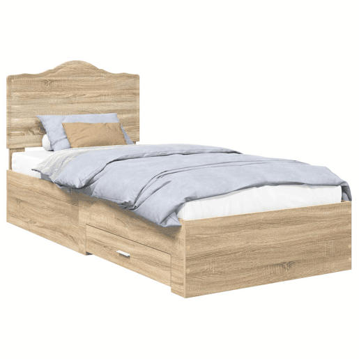 Estrutura de cama de solteiro moderno com cabeceira - Carvalho Sonoma 90 x 190 cm