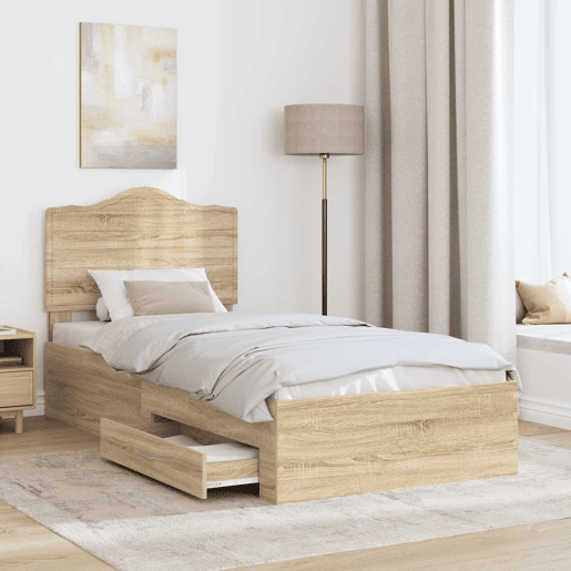 Estrutura de cama de solteiro moderno com cabeceira - Carvalho Sonoma 90 x 190 cm