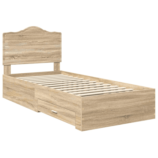 Estrutura de cama de solteiro moderno com cabeceira - Carvalho Sonoma 90 x 190 cm
