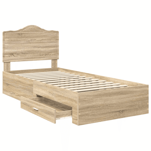 Estrutura de cama de solteiro moderno com cabeceira - Carvalho Sonoma 90 x 190 cm