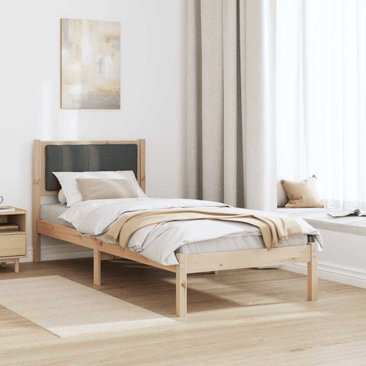 Estrutura de cama de solteiro para adultos com Cabeceira Estofada Cinza Escuro