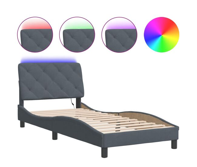 Estructura de cama individual para adultos con led terciopelo gris oscuro 80x200 cm