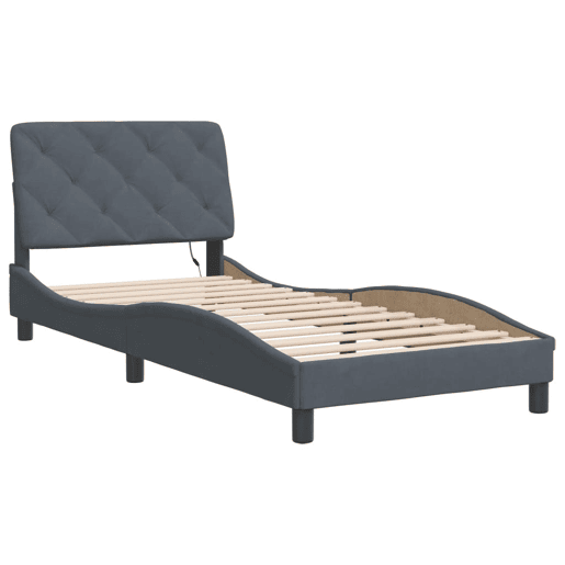 Estrutura de cama de solteiro simple com LED 80x200 cm veludo cinzento-escuro