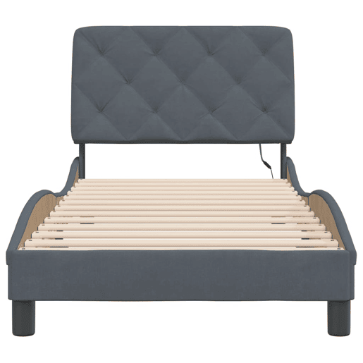 Estrutura de cama de solteiro simple com LED 80x200 cm veludo cinzento-escuro