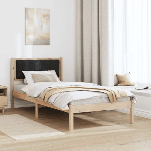 Estrutura de cama de solteiro para adultos com Cabeceira Estofada Preto 90 x 200 cm