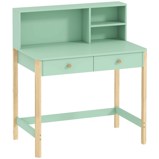 AIYAPLAY Secretária Infantil Mesa de Estudo para Crianças com 3 Compartimentos Abertos e 2 Gavetões Pés em Madeira para Estudo Entrada Quarto para Crianças de 5-12 Anos 90x52x105 cm Verde