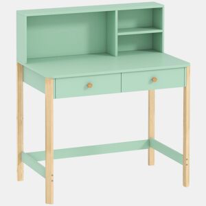 AIYAPLAY Secretária Infantil Mesa de Estudo para Crianças com 3 Compartimentos Abertos e 2 Gavetões Pés em Madeira para Estudo Entrada Quarto para Crianças de 5-12 Anos 90x52x105 cm Verde