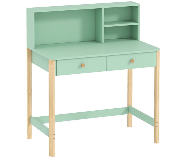 Aiyaplay escritorio infantil, mesa de escritorio para niños con 3 compartimentos abiertos y 2 cajones, patas de madera, para estudio, entrada, dormitorio, para niños de 5-12 años, 90x52x105 cm, verde
