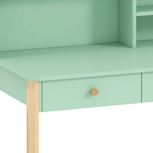 AIYAPLAY Secretária Infantil Mesa de Estudo para Crianças com 3 Compartimentos Abertos e 2 Gavetões Pés em Madeira para Estudo Entrada Quarto para Crianças de 5-12 Anos 90x52x105 cm Verde