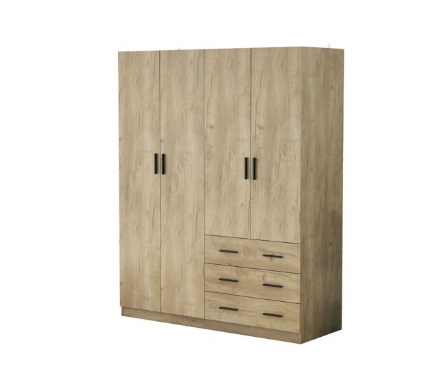 Armario monamer 4 puertas con 3 cajones natural 200x160x57,5 cm