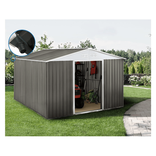 Abrigo de jardim metálico Dallas - 15,16 m² com calha