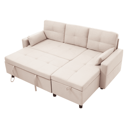 Sofá moderno em L com 3 lugares - Sofá modular conversível - Com arrumação e suporte para bebidas - Bege