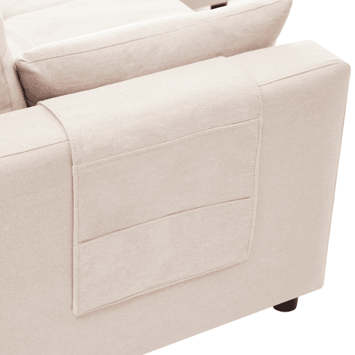 Sofá moderno em L com 3 lugares - Sofá modular conversível - Com arrumação e suporte para bebidas - Bege
