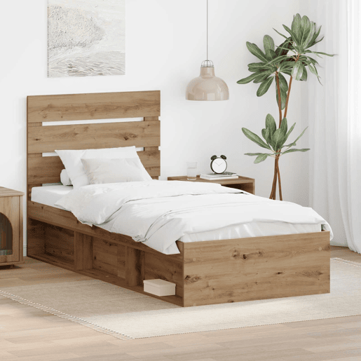 Estrutura de cama de solteiro moderno com cabeceira - Carvalho Artesanal 90 x 190 cm