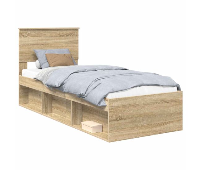 Estructura de cama simple para adultos con cabecera - roble sonoma 75 x 190 cm