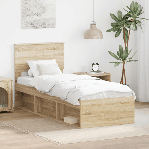 Estrutura de cama de solteiro moderno com cabeceira - Carvalho Sonoma 75 x 190 cm