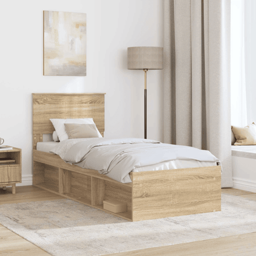 Estrutura de cama de solteiro moderno com cabeceira - Carvalho Sonoma 75 x 190 cm