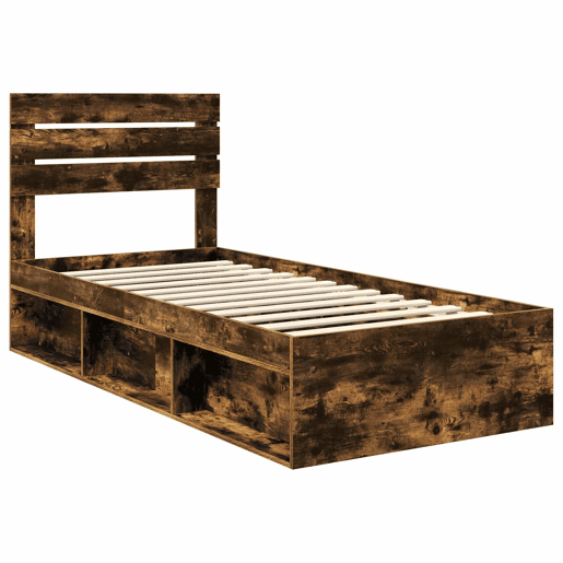 Estrutura de cama de solteiro para adultos com cabeceira Carvalho Defumado 90 x 200 cm