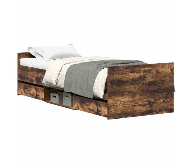 Estructura de cama individual para adultos con cabecero piecero roble ahumado 90x200cm