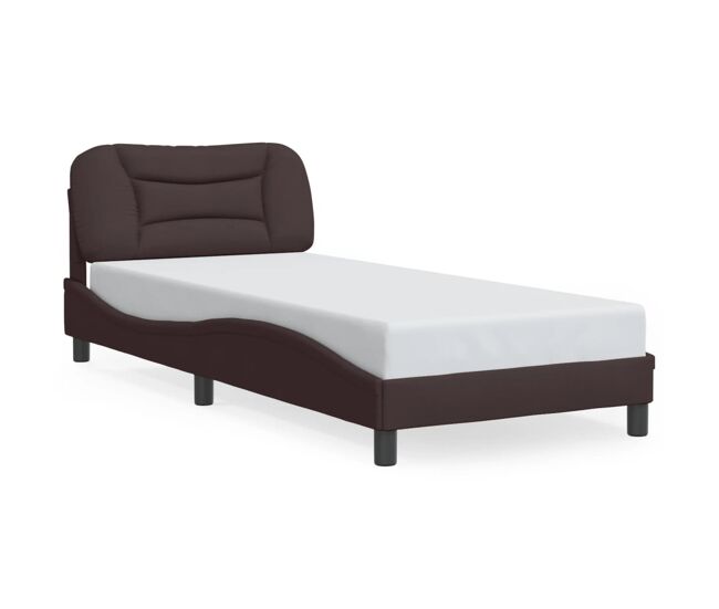 Estructura de cama individual para adultos con led tela marrón oscuro 90x200cm