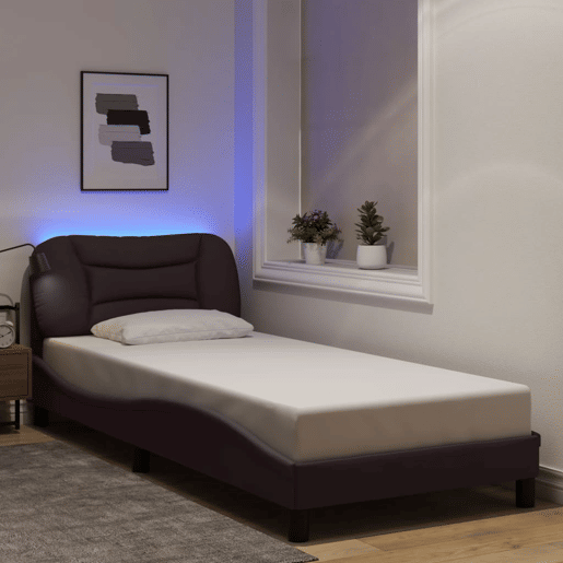 Estrutura de cama de solteiro para adultos com LED 90x200 cm tecido