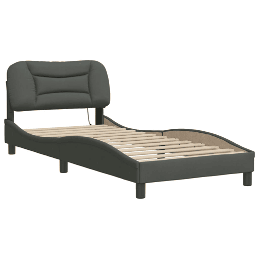 Estrutura de cama de solteiro para adultos com LED 90x200 cm tecido