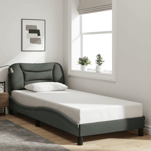 Estrutura de cama de solteiro para adultos com LED 90x200 cm tecido