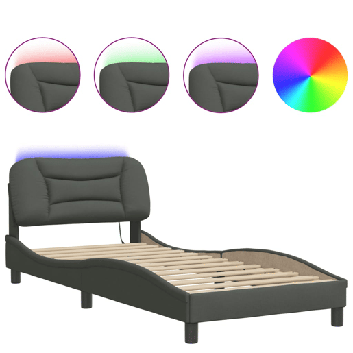 Estrutura de cama de solteiro para adultos com LED 90x200 cm tecido