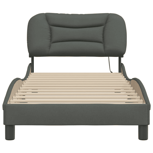 Estrutura de cama de solteiro para adultos com LED 90x200 cm tecido