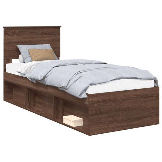 Estrutura de cama de solteiro moderno com cabeceira - Carvalho Marrom 75 x 190 cm