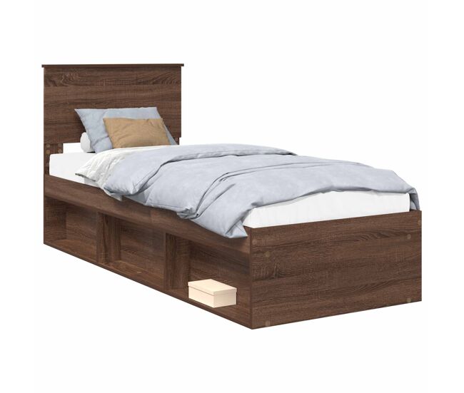 Estructura de cama simple para adultos con cabecera - roble marrón 75 x 190 cm