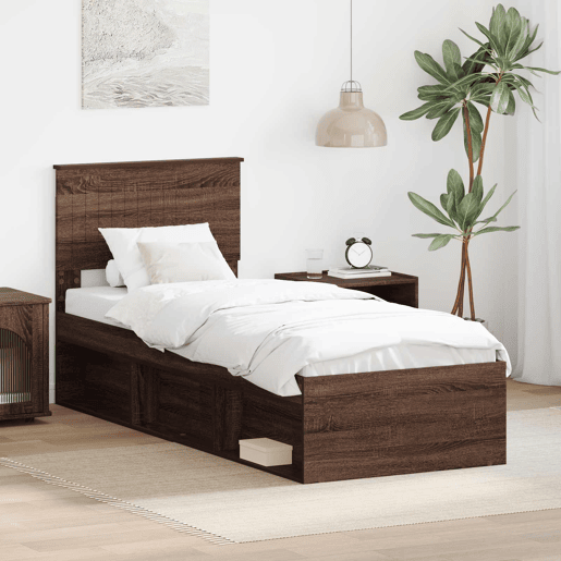 Estrutura de cama de solteiro moderno com cabeceira - Carvalho Marrom 75 x 190 cm