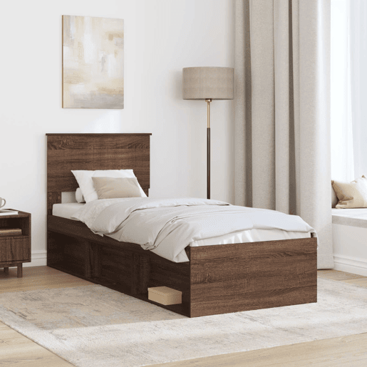 Estrutura de cama de solteiro moderno com cabeceira - Carvalho Marrom 75 x 190 cm