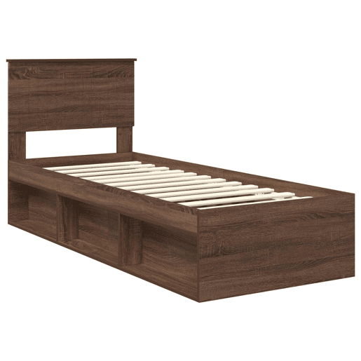 Estrutura de cama de solteiro moderno com cabeceira - Carvalho Marrom 75 x 190 cm