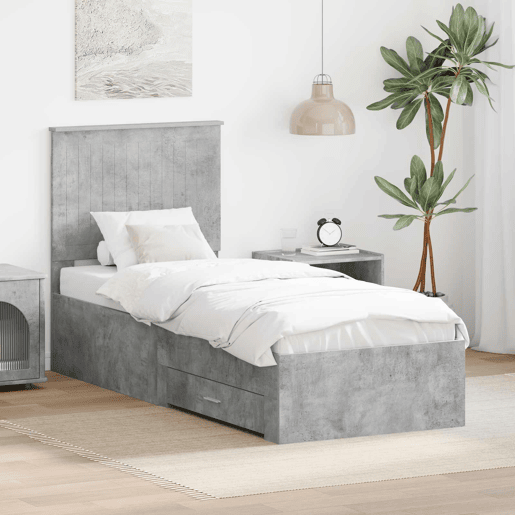 Estrutura de cama de solteiro para adultos com gaveta Cinza Concreto e Prata 70 x 190 cm