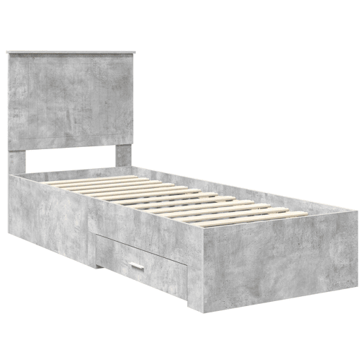 Estrutura de cama de solteiro para adultos com gaveta Cinza Concreto e Prata 70 x 190 cm