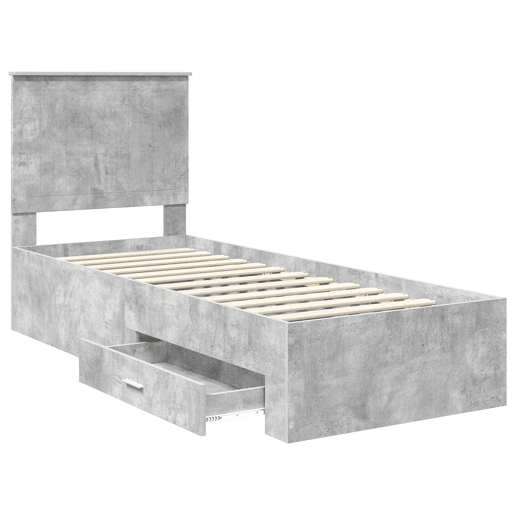 Estrutura de cama de solteiro para adultos com gaveta Cinza Concreto e Prata 70 x 190 cm