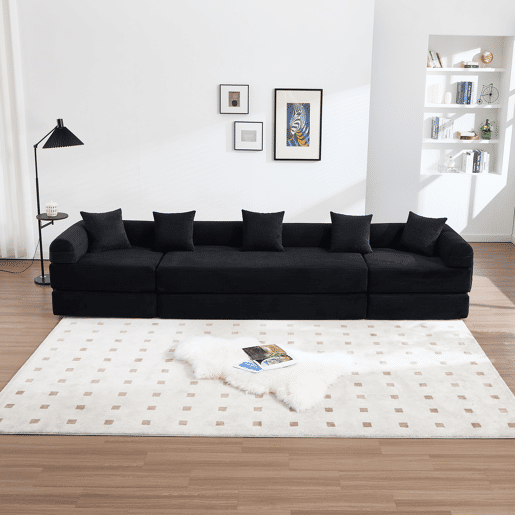 Sofá modular de 4 lugares - com arrumação, função modular, adequado para animais de estimação - Preto