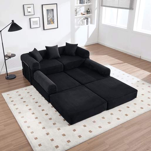 Sofá modular de 4 lugares - com arrumação, função modular, adequado para animais de estimação - Preto