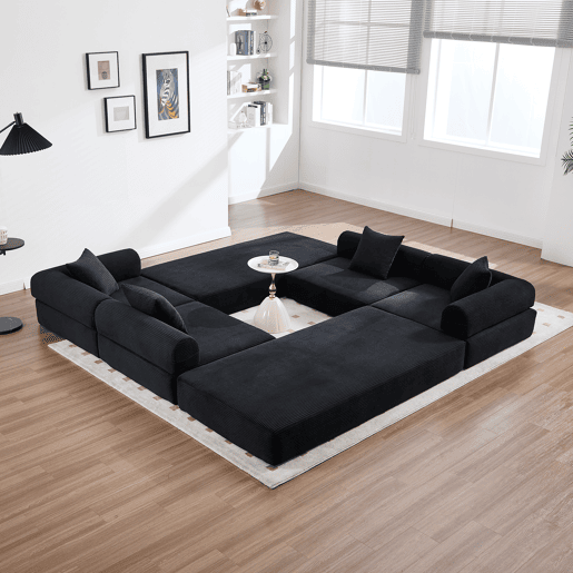 Sofá modular de 4 lugares - com arrumação, função modular, adequado para animais de estimação - Preto
