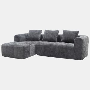 Sofá modular de 3 lugares - L-Sofa com chaise longue, 3 almofadas, bolso lateral - Cinza