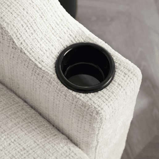 Sofá elegante de 4 lugares - com apoio para os pés, arrumação, braços confortáveis, porta-copos, bolsos laterais e pés de plástico resistentes - Bege